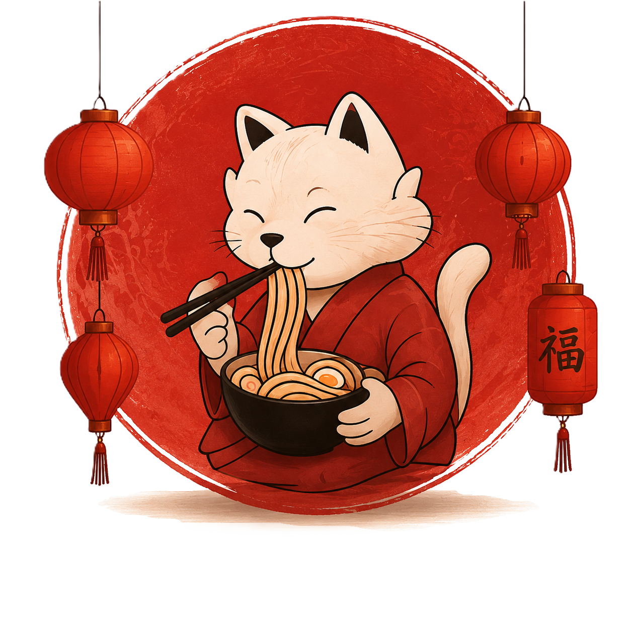 Кот Йори с лапшой